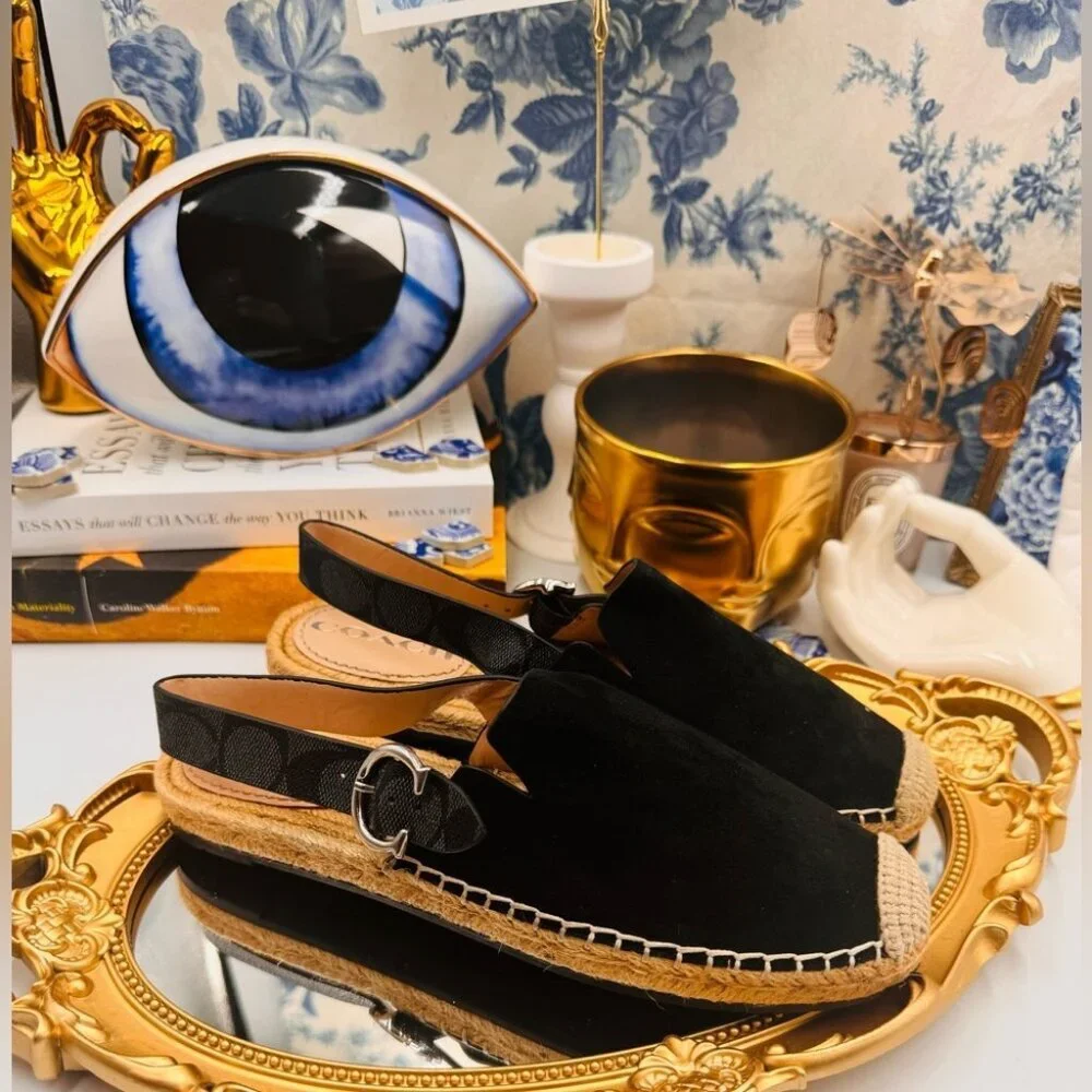 🆕 COACH 🧿 NWOT Black Suede Candice Espadrille - Size US 6